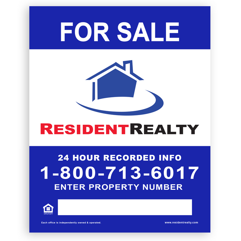 Resident Realty 24 Hour Panel [For H-Frame or Arm Post] | 040 Aluminum w/ Vinyl Laminate Overlay | Choose Size and Design | 24" x 24" or 24" x 30"
