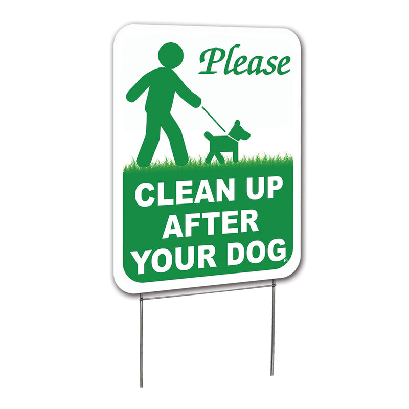 "Clean Up After Your Dog" Yard Sign | Corrugated Sign | With 6"W x 12"H Metal H-Stake