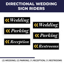 Wedding Sign Kit | 24"W x 6"H Signs (6) | Includes Metal H-Stakes, 6"W x 24"H (6) Designs: Parking (2), Reception (1), Wedding (2), Restrooms (1)