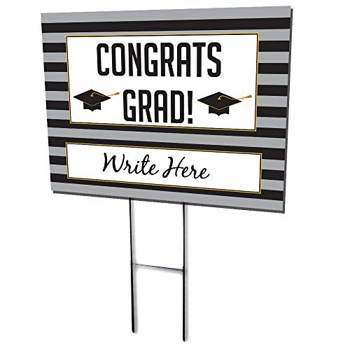 Black and White Graduation Lawn Signs with Cap