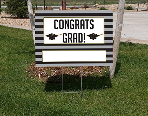 Black and White Graduation Lawn Signs with Cap