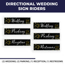 Wedding Sign Kit | 24"W x 6"H Signs (6) | Includes Metal H-Stakes, 6"W x 24"H (6) Designs: Parking (2), Reception (1), Wedding (2), Restrooms (1)