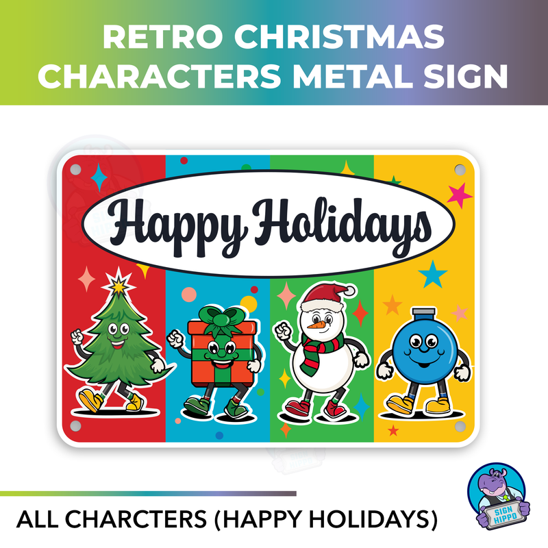 Retro Christmas Character Metal Signs. 10 x 7