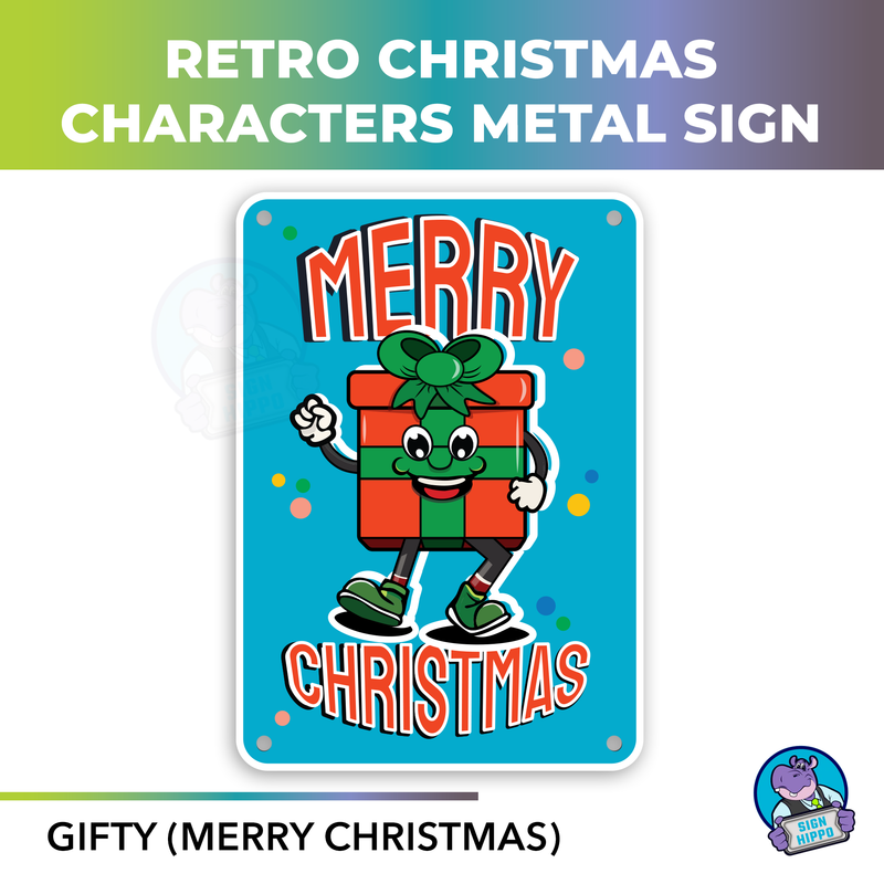 Retro Christmas Character Metal Signs. 10 x 7