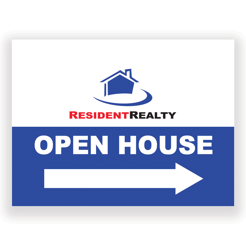 Resident Realty "Open House" Lawn Sign(s) w/ H-Stakes | 24"W x 18"H Coroplast Sign + Stakes | Choose Your Quantity