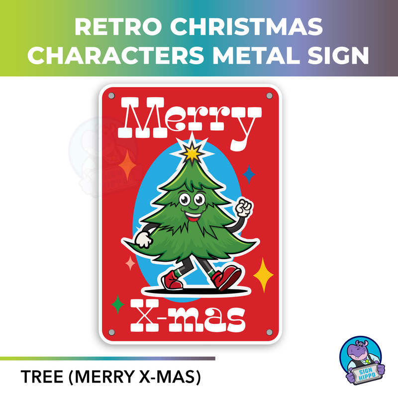 Retro Christmas Character Metal Signs. 10 x 7