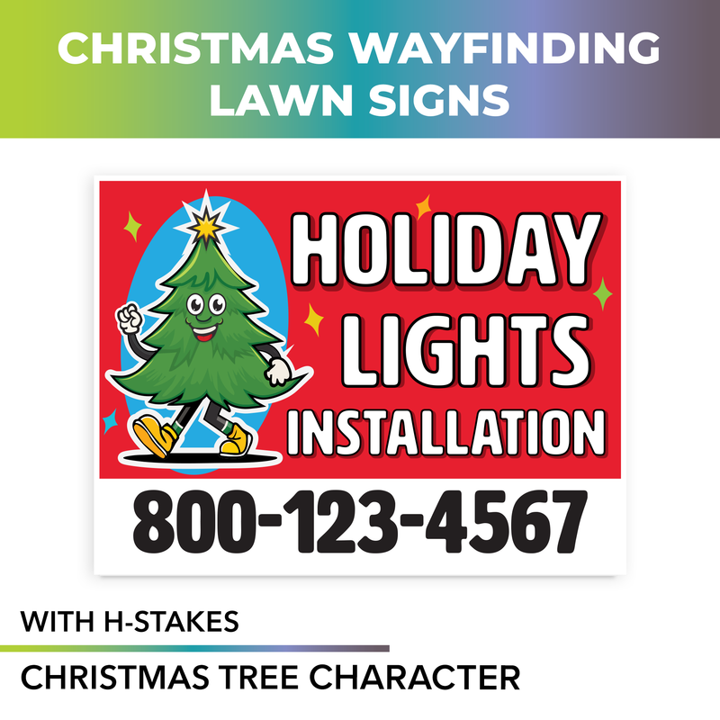 Holiday Lights, Christmas Trees  Pre Designed Yard Signs | 24"W x 18"H, Double Sided, UV Printed | Choose Quantity | Comes with 6"W x 24"H Metal H-Stakes (Copy)