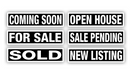 Real Estate Sign Riders | 24"W x 6"H | 6 Pack of Common Messages | Choose Aluminum or Corrugated Plastic