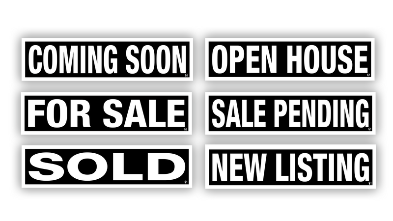 Real Estate Sign Riders | 24"W x 6"H | 6 Pack of Common Messages | Choose Aluminum or Corrugated Plastic