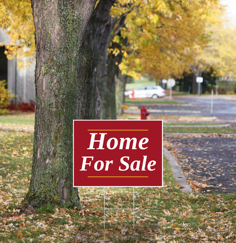 "Home For Sale" Pre Designed Yard Signs | 24"W x 18"H, Double Sided, UV Printed | Choose Quantity | Comes with 6"W x 24"H Metal H-Stakes