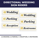 Wedding Sign Kit | 24"W x 6"H Signs (6) | Includes Metal H-Stakes, 6"W x 24"H (6) Designs: Parking (2), Reception (1), Wedding (2), Restrooms (1)