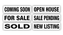 Real Estate Sign Riders | 24"W x 6"H | 6 Pack of Common Messages | Choose Aluminum or Corrugated Plastic