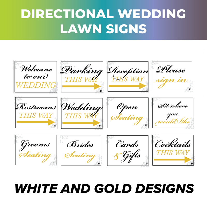 Mix and Match Wedding Wayfinding Yard Signs | 24"W x 18"H, Double Sided, UV Printed | Choose Signs Only or Sign with 6"W x 24"H Metal H-Stakes