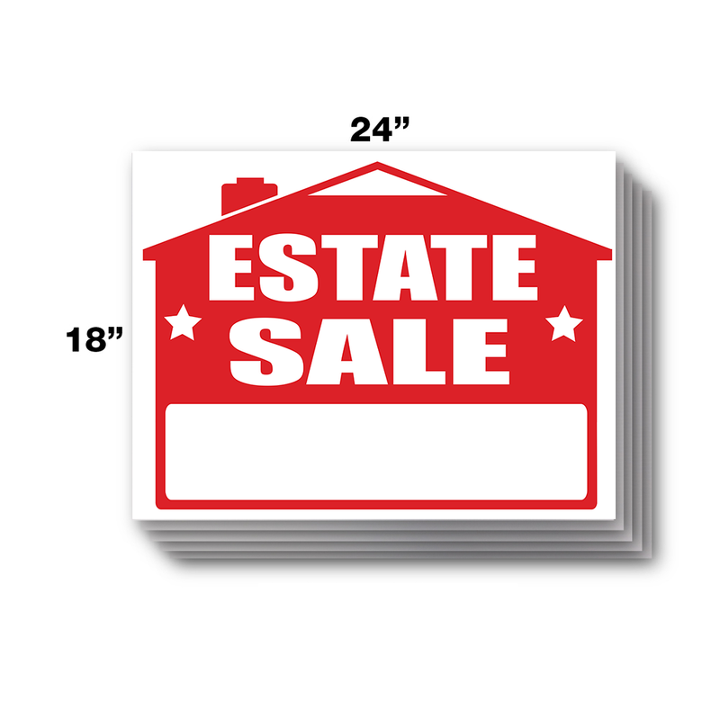 "Estate Sale" Yard Sign | 24"W x 18"H Corrugated Sign | With 6"W x 24"H Metal H-Stake & Blue Arrows (2 Per)