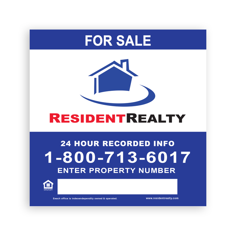 Resident Realty 24 Hour Panel [For H-Frame or Arm Post] | 040 Aluminum w/ Vinyl Laminate Overlay | Choose Size and Design | 24" x 24" or 24" x 30"